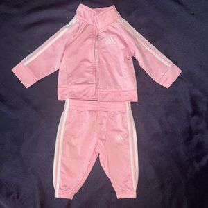 Adidas Infant Pink Tracksuit with White Stripes